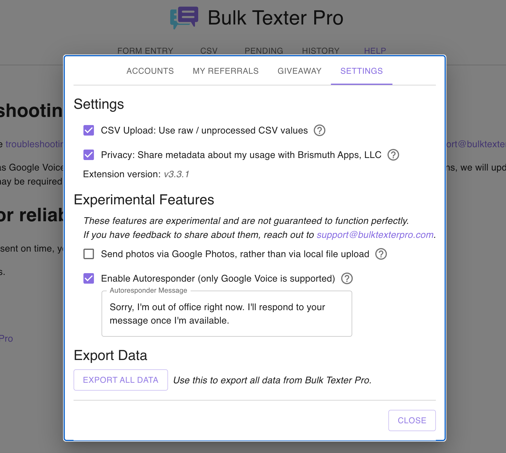 Autoresponder settings
